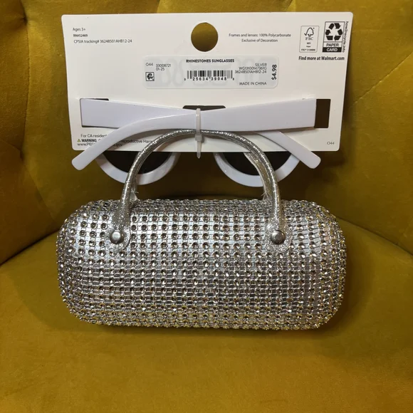 White and Silver Sunglasses with Rhinestone Case - Picture 2 of 2